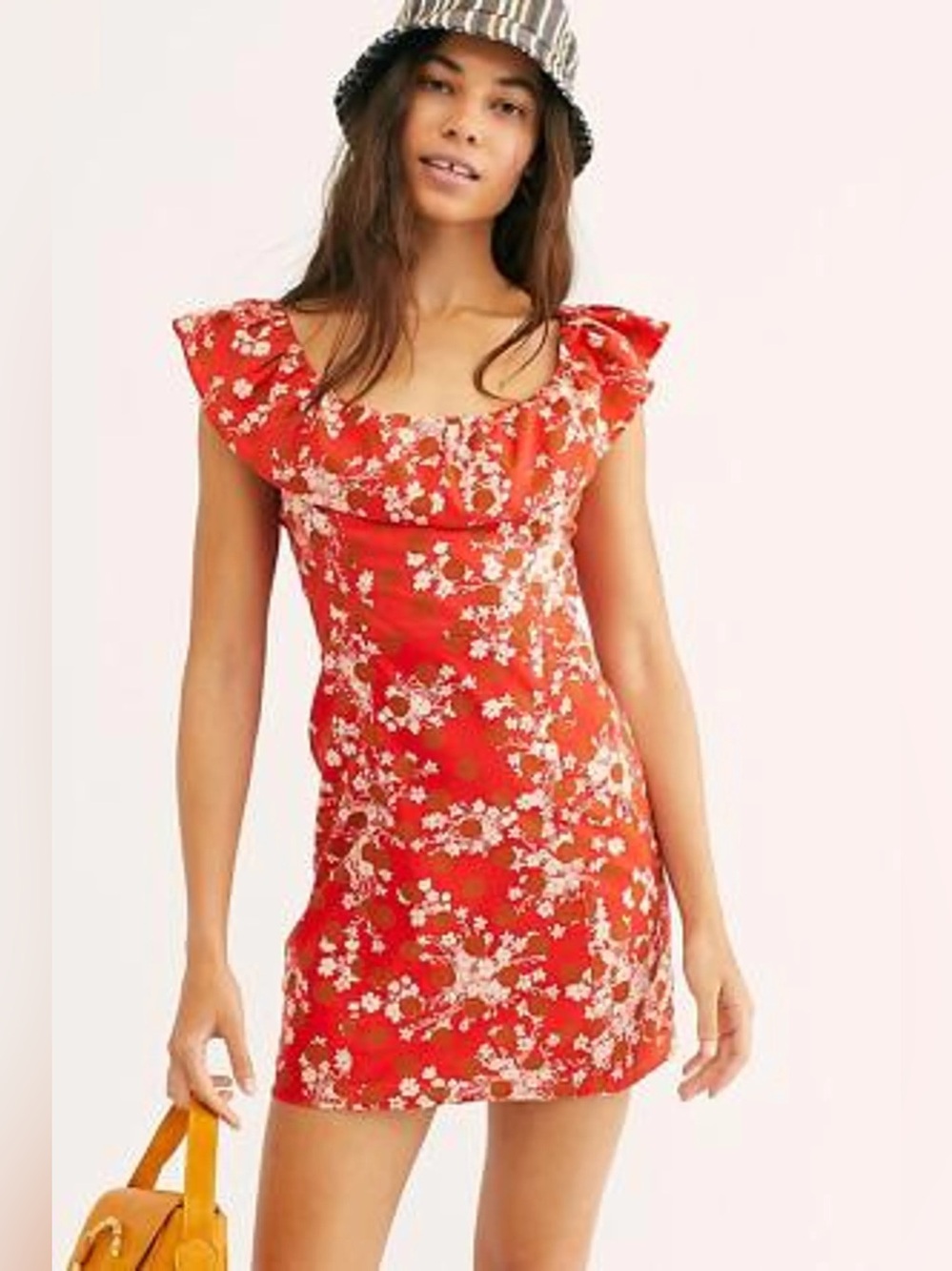 Free People Red Floral Cutout Ruffle Backless Mini Dress Festival Coquette L